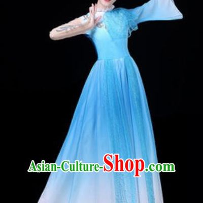 Traditional Chinese Spring Festival Gala Opening Dance Blue Veil Dress Modern Dance Stage Performance Costume for Women