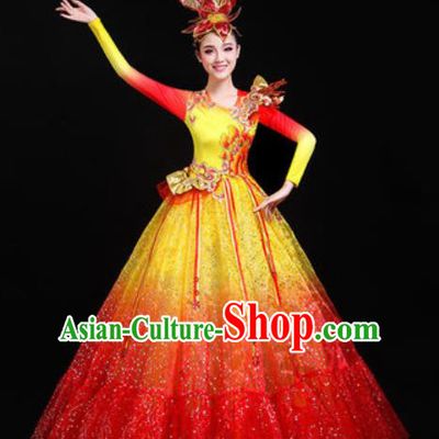 Traditional Chinese Opening Dance Red Veil Dress Modern Dance Stage Performance Costume for Women