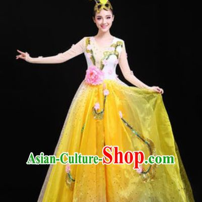 Traditional Chinese Spring Festival Gala Opening Dance Yellow Dress Modern Dance Stage Performance Costume for Women