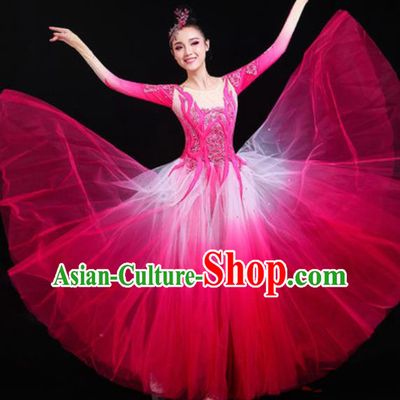 Traditional Chinese Spring Festival Gala Opening Dance Rosy Veil Dress Modern Dance Stage Performance Costume for Women