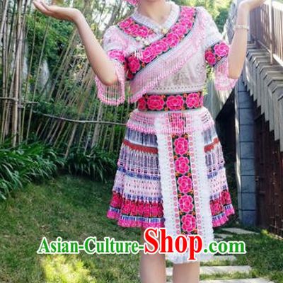 Traditional Chinese Miao Nationality Folk Dance Dress Minority Ethnic Stage Performance Costume for Women