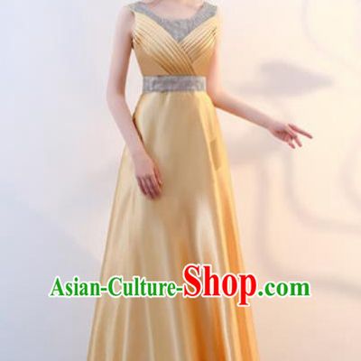 Top Grade Stage Performance Yellow Full Dress Compere Modern Fancywork Modern Dance Costume for Women