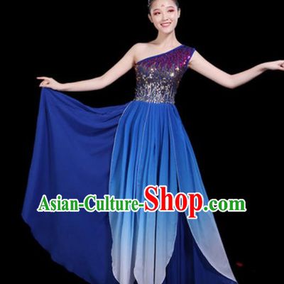 Traditional Chinese Spring Festival Gala Opening Dance Royalblue Paillette Dress Modern Dance Stage Performance Costume for Women