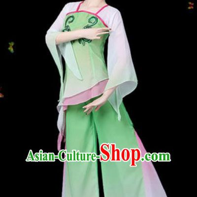 Traditional Chinese Yangko Group Dance Green Clothing Folk Dance Fan Dance Stage Performance Costume for Women