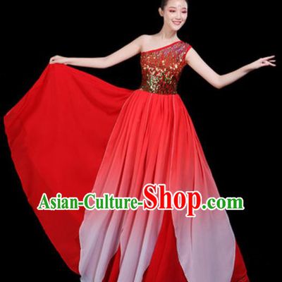 Traditional Chinese Spring Festival Gala Opening Dance Red Paillette Dress Modern Dance Stage Performance Costume for Women