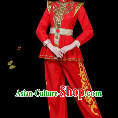Traditional Chinese Group Dance Yangko Red Clothing Folk Dance Fan Dance Stage Performance Costume for Women