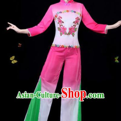 Traditional Chinese Group Dance Yangko Pink Clothing Folk Dance Fan Dance Stage Performance Costume for Women