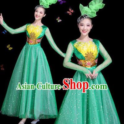 Traditional Chinese Modern Dance Green Veil Dress Spring Festival Gala Opening Dance Stage Performance Costume for Women