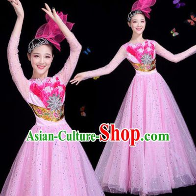 Traditional Chinese Modern Dance Pink Veil Dress Spring Festival Gala Opening Dance Stage Performance Costume for Women