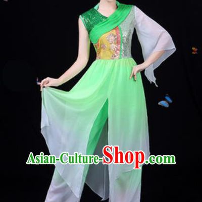 Chinese Traditional Classical Dance Green Clothing Fan Dance Group Dance Stage Performance Costume for Women