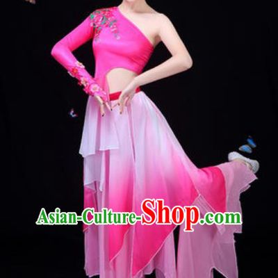 Chinese Traditional Classical Dance Rosy Dress Lotus Dance Group Dance Stage Performance Costume for Women