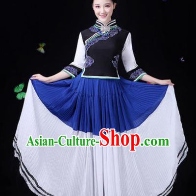 Traditional Chinese Minority Ethnic Dress Yi Nationality Folk Dance Stage Performance Costume for Women