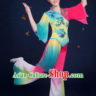 Traditional Chinese Fan Dance Clothing Folk Dance Yangko Stage Performance Costume for Women