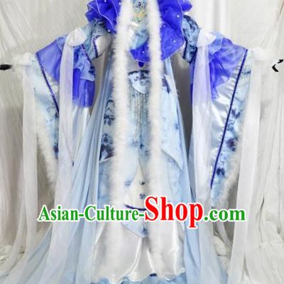 Traditional Chinese Han Dynasty Princess Blue Hanfu Dress Ancient Empress Embroidered Costume for Women