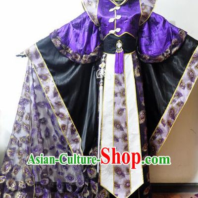 Traditional Chinese Cosplay Swordsman Purple Hanfu Clothing Ancient Prince Embroidered Costume for Men