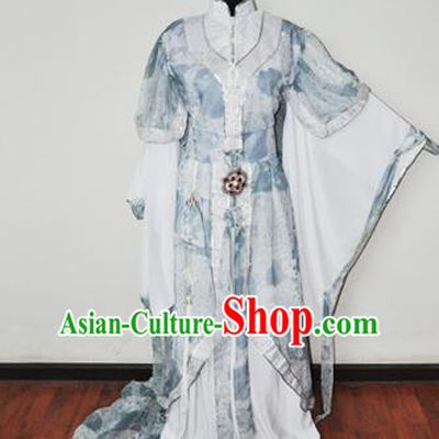 Traditional Chinese Han Dynasty Swordswoman Blue Hanfu Dress Ancient Female Knight Embroidered Costume for Women