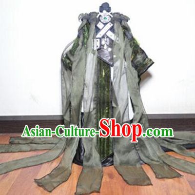 Traditional Chinese Cosplay King Swordsman Black Hanfu Clothing Ancient Taoist Priest Embroidered Costume for Men