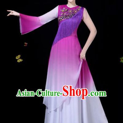 Traditional Chinese Classical Dance Purple Dress Umbrella Dance Group Dance Stage Performance Costume for Women