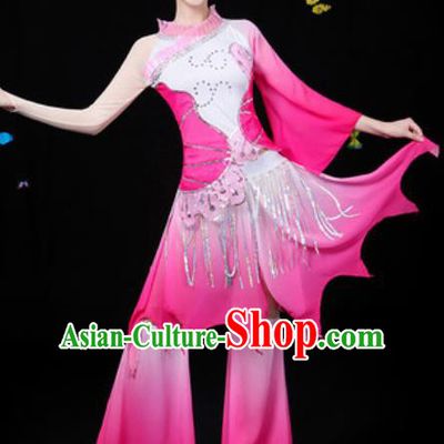 Chinese Traditional Classical Dance Lotus Dance Rosy Dress Umbrella Dance Group Dance Stage Performance Costume for Women