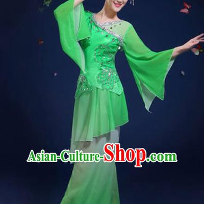 Chinese Traditional Classical Dance Group Dance Green Dress Umbrella Dance Stage Performance Costume for Women