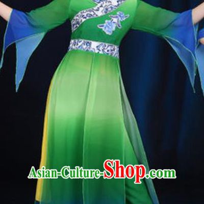 Chinese Traditional Umbrella Dance Group Dance Green Dress Classical Dance Stage Performance Costume for Women