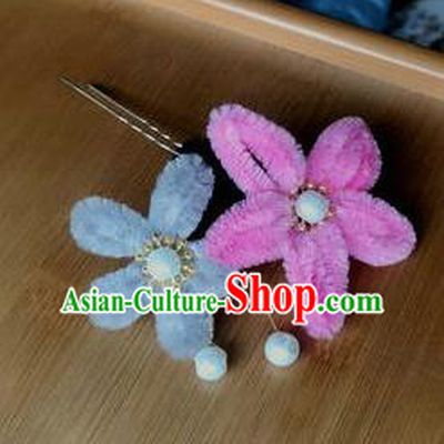 Traditional Chinese Qing Dynasty Velvet Flowers Hairpins Handmade Ancient Palace Hair Accessories for Women