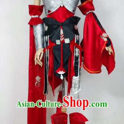 Traditional Chinese Cosplay Kawaler Red Armour Clothing Ancient Swordsman Embroidered Costume for Men