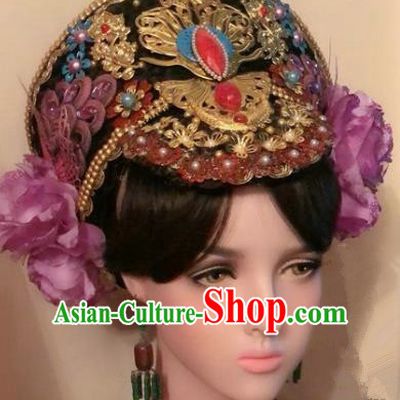 Traditional Chinese Qing Dynasty Palace Lady Hat Headwear Ancient Manchu Hair Accessories for Women