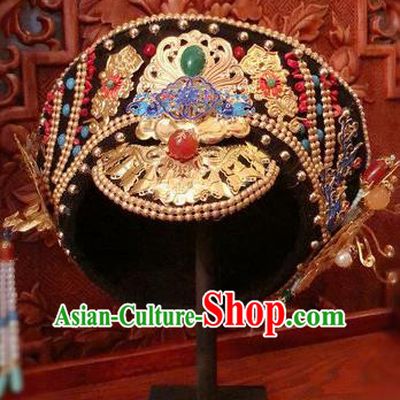 Traditional Chinese Qing Dynasty Palace Lady Jade Hat Headwear Ancient Manchu Hair Accessories for Women