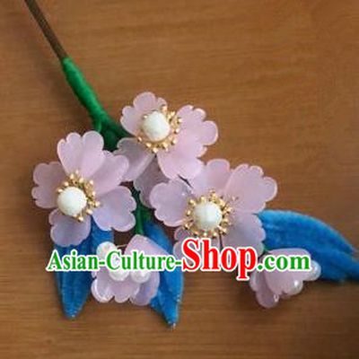 Traditional Chinese Qing Dynasty Pink Flowers Hairpins Handmade Ancient Manchu Lady Hair Accessories for Women