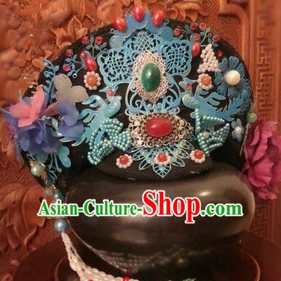 Traditional Chinese Qing Dynasty Palace Lady Cloisonne Hat Headwear Ancient Manchu Hair Accessories for Women