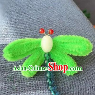 Traditional Chinese Qing Dynasty Velvet Dragonfly Hair Claw Hairpins Handmade Ancient Manchu Lady Hair Accessories for Women