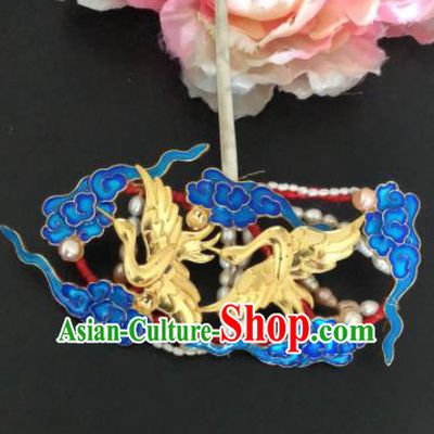 Traditional Chinese Qing Dynasty Cranes Cloisonne Hairpins Handmade Ancient Manchu Lady Hair Accessories for Women