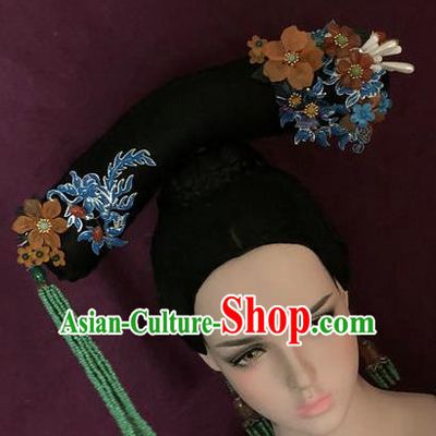 Traditional Chinese Qing Dynasty Palace Princess Tassel Headwear Ancient Manchu Lady Hair Accessories for Women