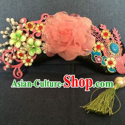 Traditional Chinese Qing Dynasty Palace Pink Phoenix Coronet Headwear Ancient Manchu Lady Hair Accessories for Women