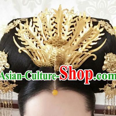 Traditional Chinese Qing Dynasty Palace Golden Phoenix Headwear Ancient Manchu Lady Hair Accessories for Women