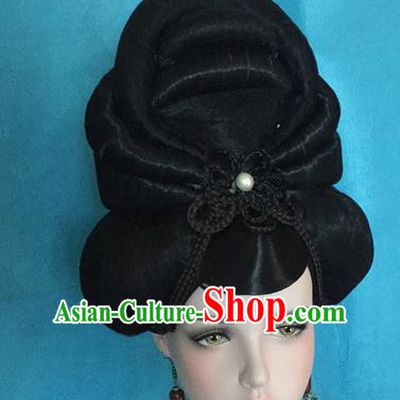 Traditional Chinese Tang Dynasty Imperial Consort Wigs Ancient Palace Empress Chignon Hair Accessories for Women