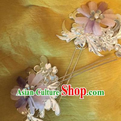 Traditional Chinese Qing Dynasty Pink Lotus Hairpins Handmade Ancient Manchu Lady Hair Accessories for Women