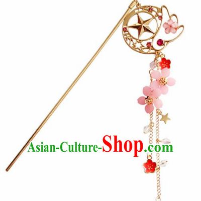 Traditional Chinese Handmade Hair Accessories Ancient Swordswoman Tassel Golden Hairpins for Women