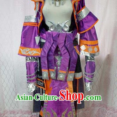 Traditional Chinese Cosplay Warrior Purple Clothing Ancient Swordsman Embroidered Costume for Men