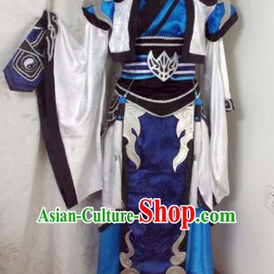Traditional Chinese Cosplay Royal Highness Blue Clothing Ancient Swordsman Embroidered Costume for Men