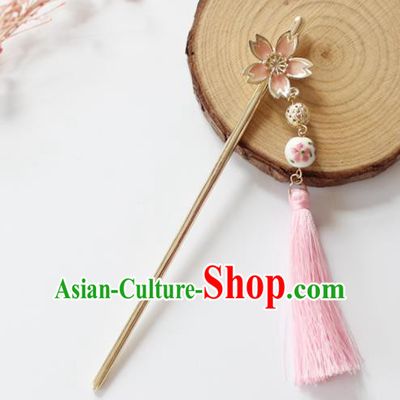 Traditional Chinese Handmade Hair Accessories Ancient Swordswoman Pink Tassel Hairpins for Women