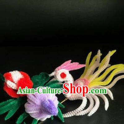 Traditional Chinese Ancient Qing Dynasty Velvet Phoenix Hairpins Handmade Palace Hair Accessories for Women