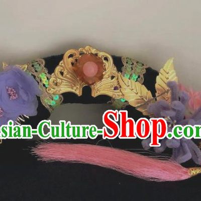 Traditional Chinese Qing Dynasty Imperial Consort Purple Chrysanthemum Tassel Headwear Ancient Palace Manchu Hair Accessories for Women