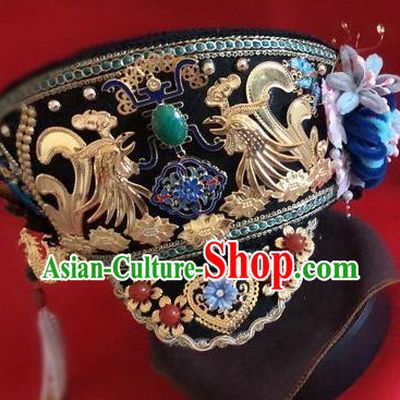 Traditional Chinese Qing Dynasty Imperial Consort Hat Headwear Ancient Palace Manchu Hair Accessories for Women