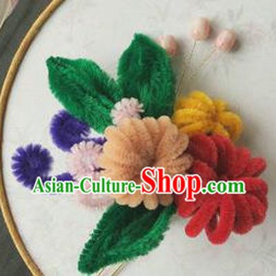 Traditional Chinese Qing Dynasty Velvet Flowers Hairpins Handmade Ancient Palace Hair Accessories for Women