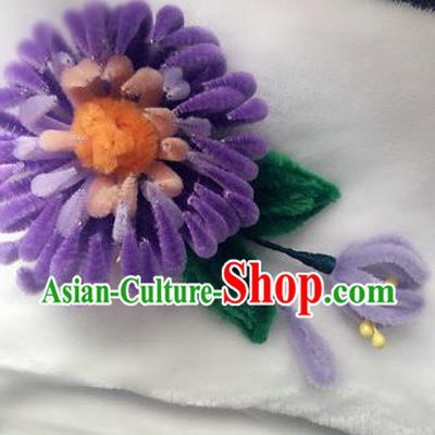 Traditional Chinese Ancient Qing Dynasty Purple Velvet Chrysanthemum Hairpins Handmade Palace Hair Accessories for Women