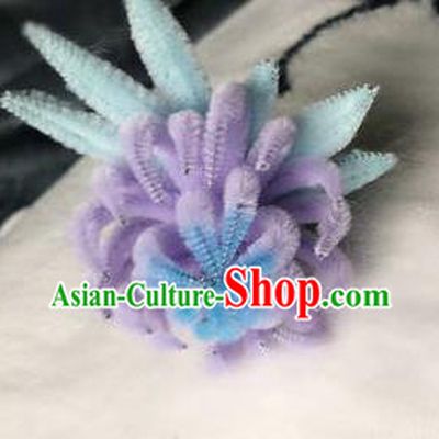 Traditional Chinese Ancient Qing Dynasty Violet Velvet Chrysanthemum Hairpins Handmade Palace Hair Accessories for Women