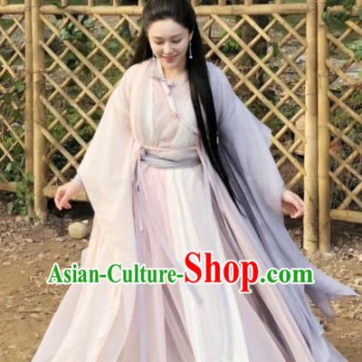 Chinese Ancient Taoist Nun Hanfu Dress Yuan Dynasty Drama Heavenly Sword Dragon Slaying Saber Swordswoman Historical Costume for Women