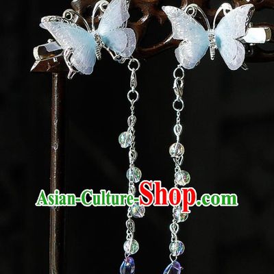 Traditional Chinese Princess Blue Butterfly Hair Claws Hairpins Handmade Ancient Palace Lady Hair Accessories for Women